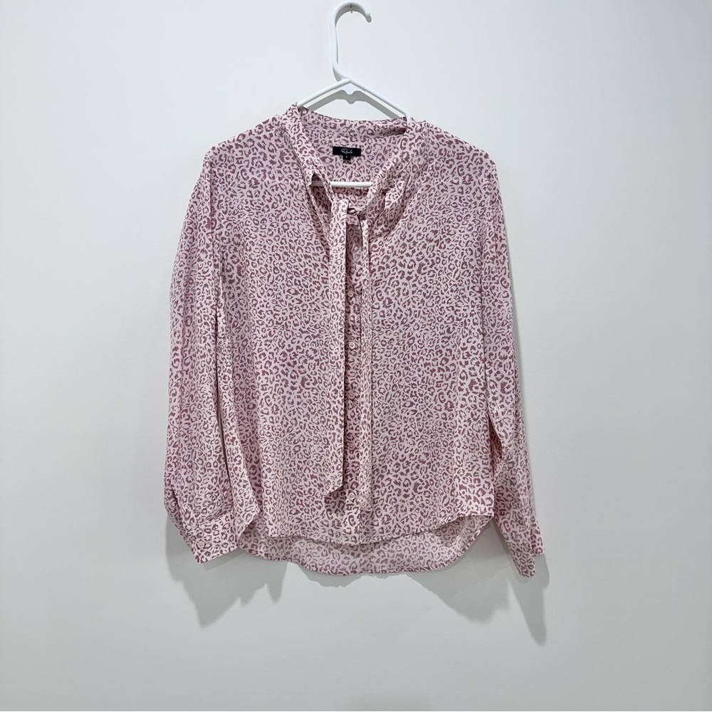 Rails colette blush cheetah long sleeve silk button down tie front pink small - Picture 3 of 9
